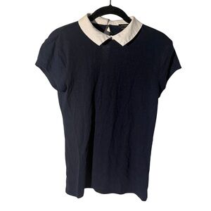 Ann Taylor Navy Blue Collared Short Sleeve Top Size XS